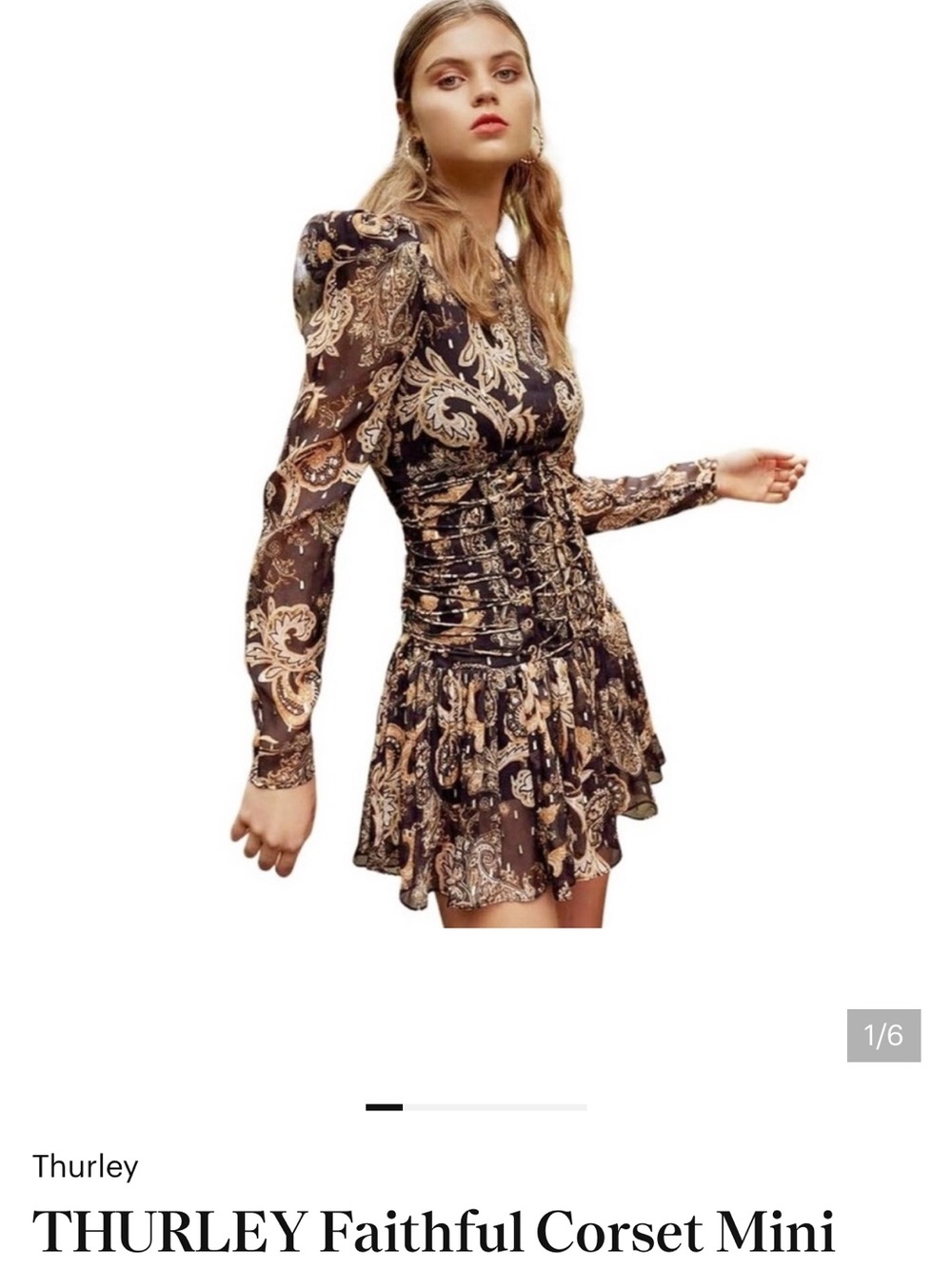 Thurley Black and Gold Silk Paisley Corset Mini Dress